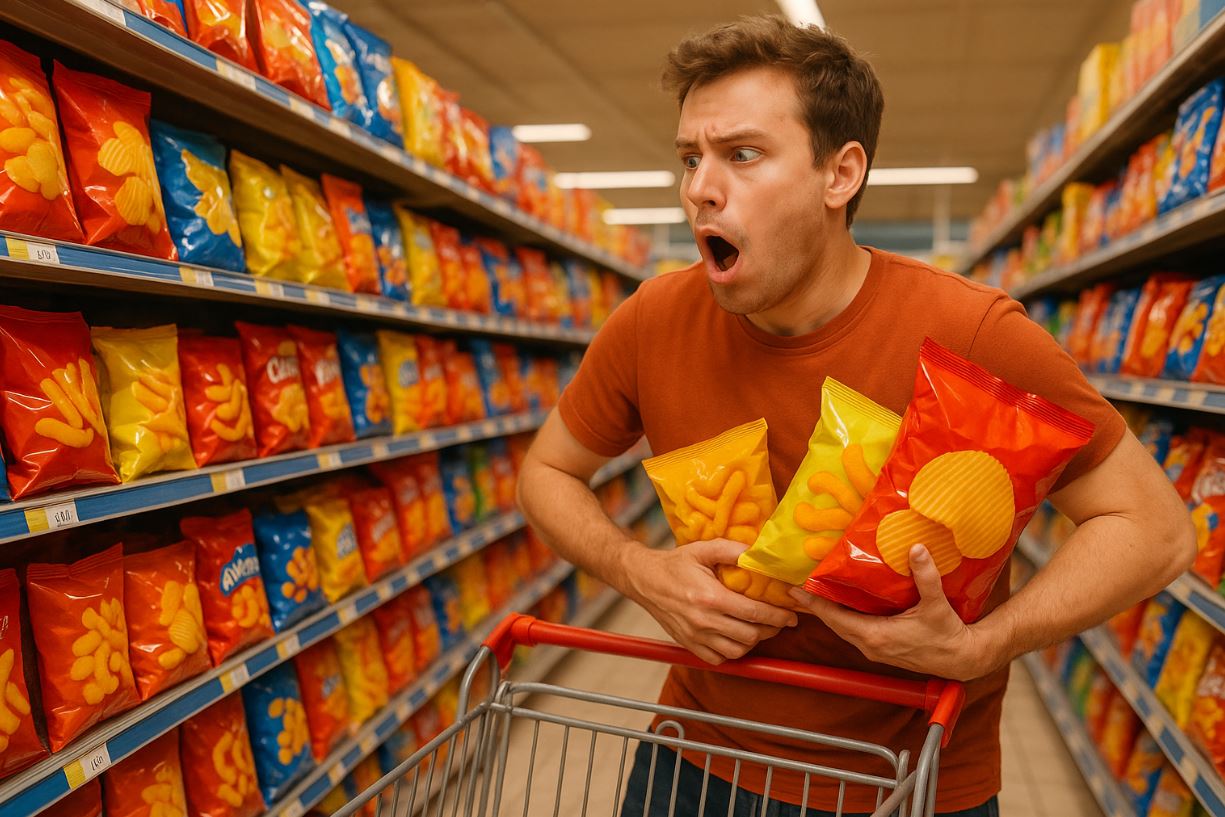 Leerer Magen führt zu impulsiven, ungesunden Entscheidungen im Supermarkt.